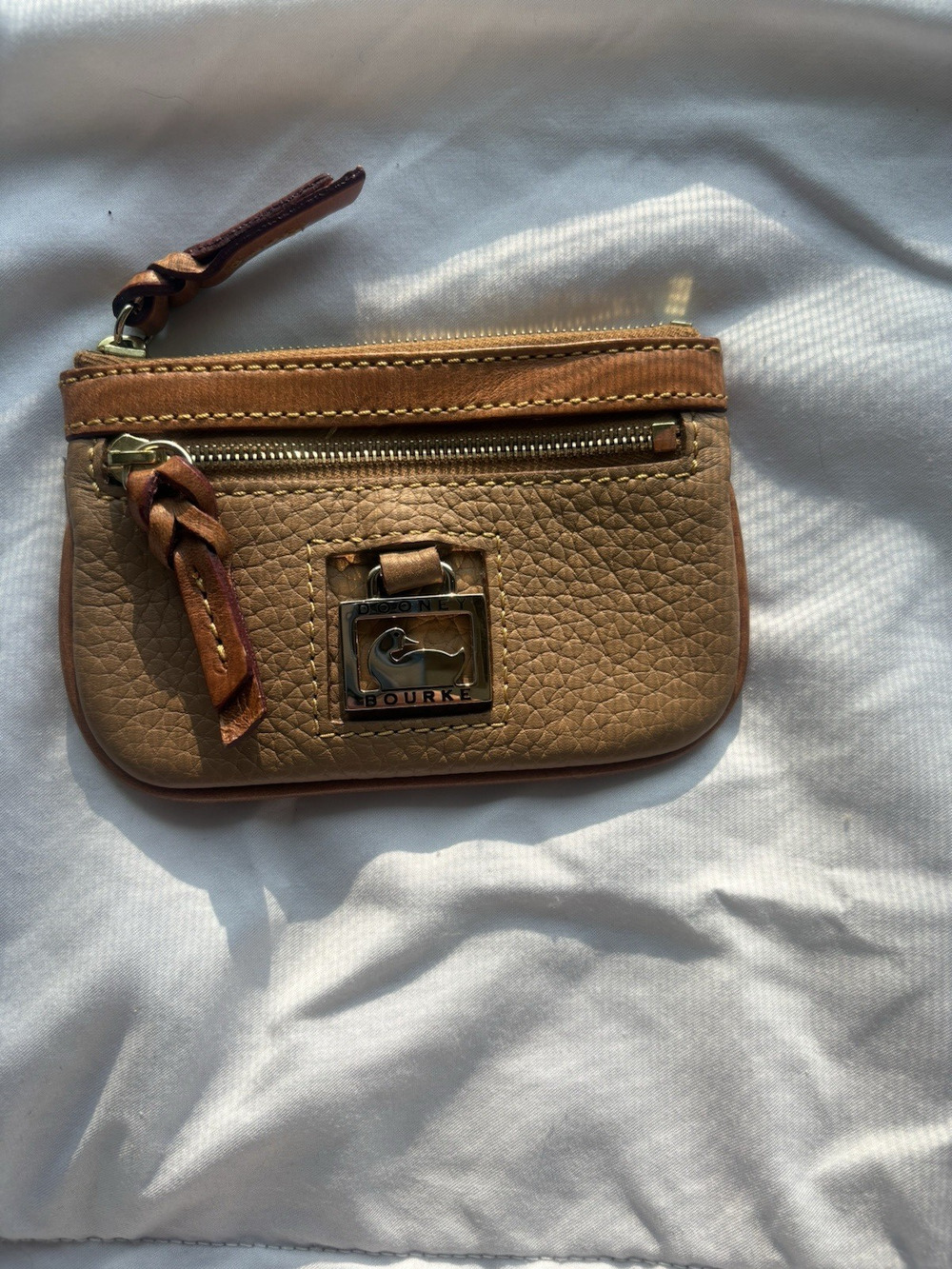 Dooney & Bourke Pebbled Leather Zip Coin Purse / Card Case Wallet - Brown / Tan